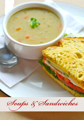 Join us for lunch, featuring delicious sandwiches and soups on our homemade breads.